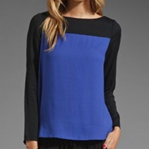 Joie | Aliso Color Block Top | in Nile Blue/Caviar Long Sleeve Top | Size Medium